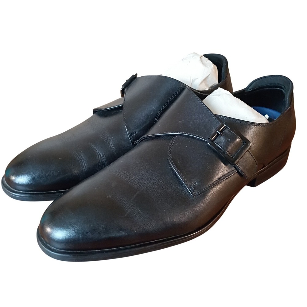 Kenneth Cole Reaction Mens 11 Edge Flex Monk Black Leather Dress Shoes